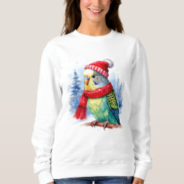 Parakeet in Hut und Scarf auf einer Zweigniederlas Sweatshirt