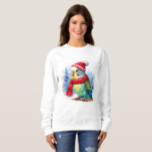 Parakeet in Hut und Scarf auf einer Zweigniederlas Sweatshirt (Vorne ganz)