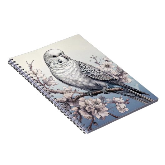 Parakeet in weichem blauem Notebook Notizblock (Rechte Seite)