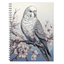 Parakeet in weichem blauem Notebook