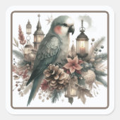 Parakeet Lanterns Weihnachten Quadratischer Aufkleber (Vorderseite)