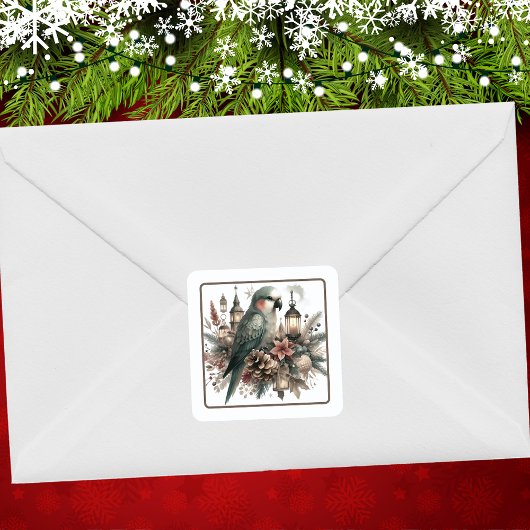 Parakeet Lanterns Weihnachten Quadratischer Aufkleber