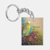 Parakeet mit Blume der Folkloregie Schlüsselanhänger (Vorderseite links)