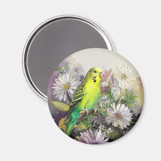 Parakeet und Daisies Magnet (Vorderseite/Rückseite)