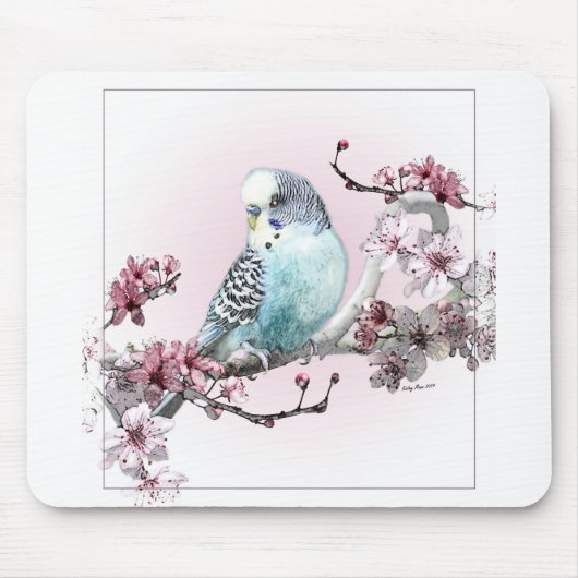 Parakeet-und Kirschblüten-Mausunterlage Mousepad (Vorne)