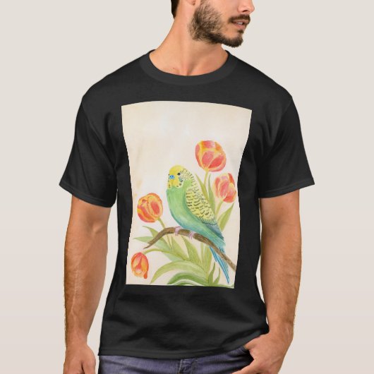 Parakeet with Tulips Exotic Pets T-Shirt (Vorderseite)