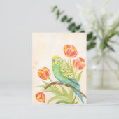 Parakeet with Tulips  Postkarte (Stehend Vorderseite)