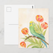 Parakeet with Tulips  Postkarte (Vorne/Hinten)
