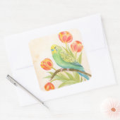Parakeet with Tulips  Quadratischer Aufkleber (Umschlag)