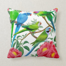 Parakeets im Pfingstrosen-Blumen-Kissen Kissen