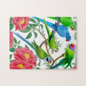 Parakeets im Pfingstrosen-Blumen-Puzzlespiel Puzzle (Horizontal)