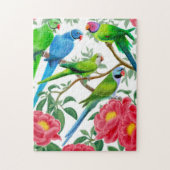 Parakeets im Pfingstrosen-Blumen-Puzzlespiel Puzzle (Vertikal)