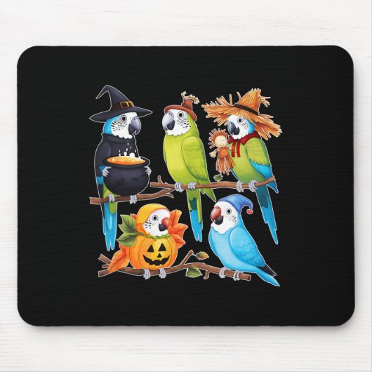 Parakeets in Kostümen Herbstsaison Halloween Spaß Mousepad (Vorne)