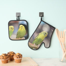 Parakeets Ofenhandschuh & Topflappen-Set