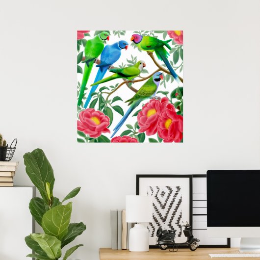 Parakeets & Peonies Print Poster (Heimbüro)