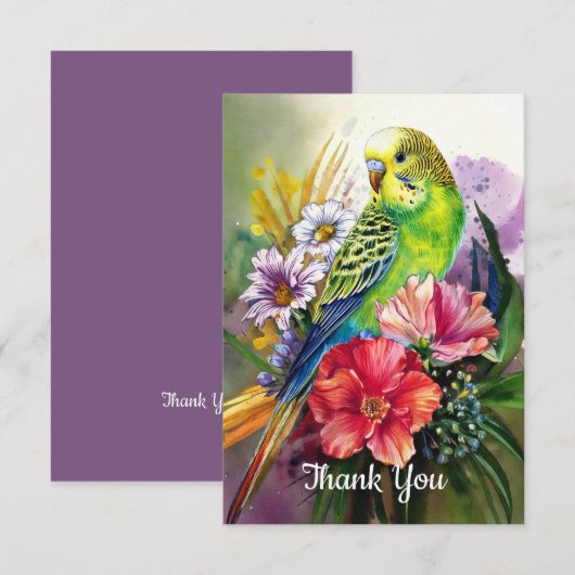 Paraket und Blume Dankeskarte (Vorne/Hinten)