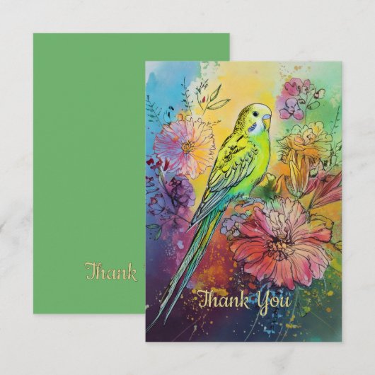 Paraket und Blume Dankeskarte (Vorne/Hinten)