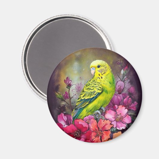 Paraket und Blume Magnet (Vorderseite/Rückseite)