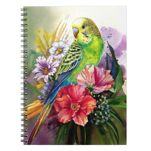 Paraket und Blume-Notebook Notizblock (Vorderseite)