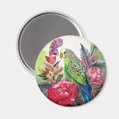 Paraket und Rote Blume Magnet (Vorderseite/Rückseite)