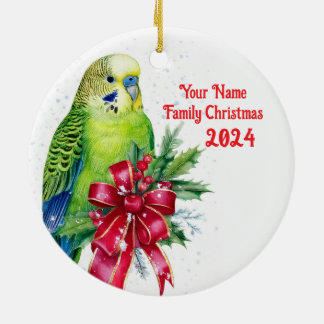 Paraket und Weihnachtsbow Keramik Ornament