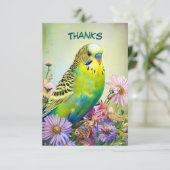Paraket und Wildblumen Dankeskarte (Stehend Vorderseite)
