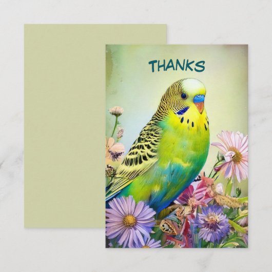 Paraket und Wildblumen Dankeskarte (Vorne/Hinten)