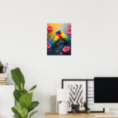 Parakets in schönen Farben und Blume Poster (Heimbüro)