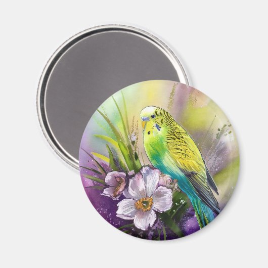 Parakets und weiße Blume Magnet (Vorderseite/Rückseite)