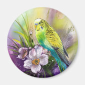 Parakets und weiße Blume Magnet (Vorne)