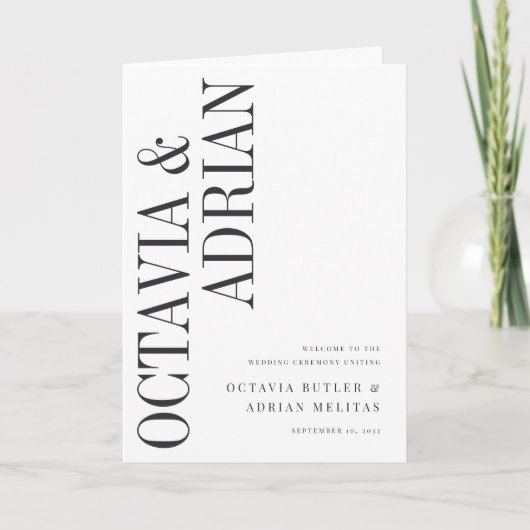 parallel | Moderne Schwarz-Weiß-Hochzeit Programm (Vorderseite)