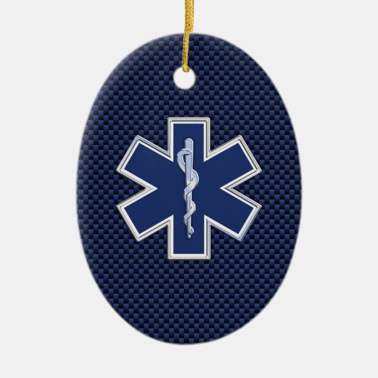 Paramedic des Lebens auf dem blauen Kohlenstoff-Fa Keramikornament (Vorne)