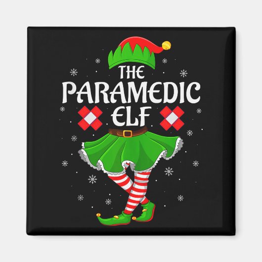 Paramedic Elf Christmas Family Girls Women Elf Squ Magnet (Vorne)