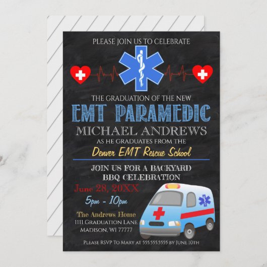 Paramedic EMT Abschluss Einladung (Vorne/Hinten)