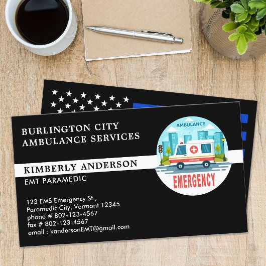 Paramedic EMT Ambulance Service Custom Emblem Logo Visitenkarte