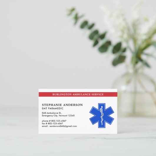 Paramedic EMT Custom Ambulance Star of Life Logo Visitenkarte (Stehend Vorderseite)