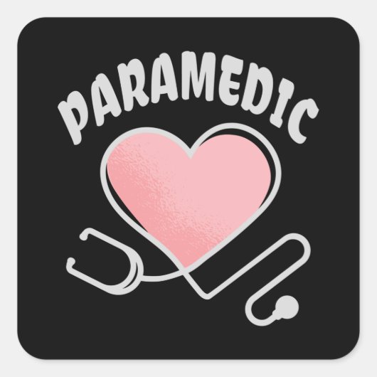 Paramedic Stethoskop mit Herz Quadratischer Aufkleber (Vorderseite)