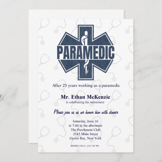 Paramedische Pensionierung Denim Textur Einladung (Vorne/Hinten)