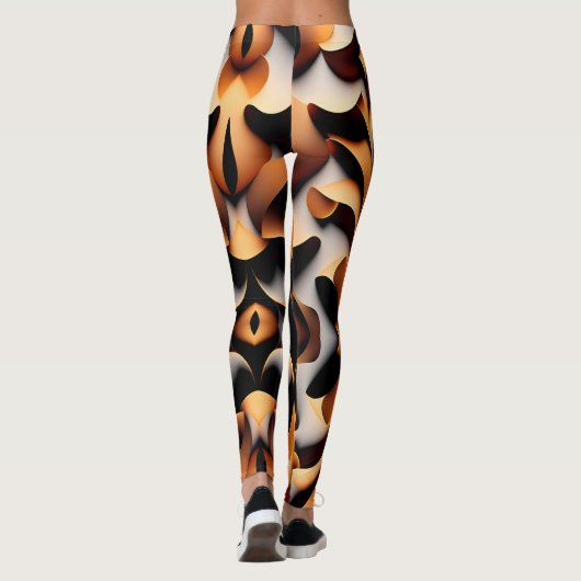 Parametric 3D Blume Gold Modernes Mosaikmuster Leggings (Rückseite)