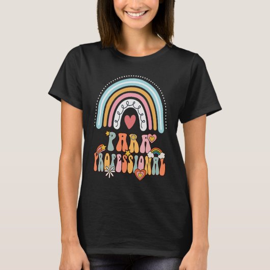 Paraprofessional Groovy Retro Vintage Rainbow Cute T-Shirt (Vorderseite)