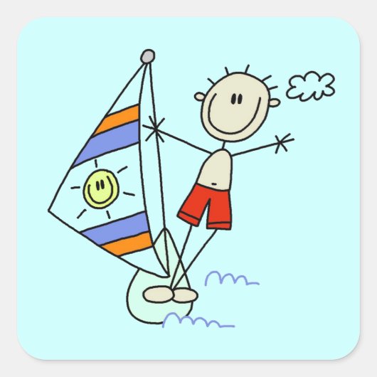 Parasailing-Strichmännchen Quadratischer Aufkleber (Vorderseite)