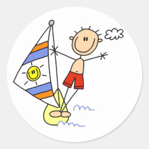 Parasailing-Strichmännchen Runder Aufkleber
