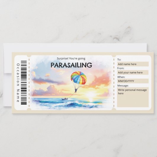 Parasailing Ticket Gift Certificate Einladung (Vorderseite)
