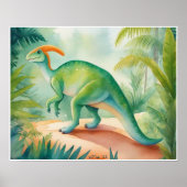 Parasauralophus Watercolor Dinosaurier Nursey Art Poster (Vorne)