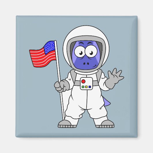 Parasaurolophus Astronautin mit amerikanischer Fla Magnet (Vorne)