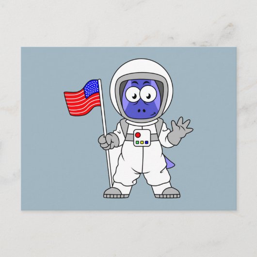 Parasaurolophus Astronautin mit amerikanischer Fla Postkarte (Vorderseite)