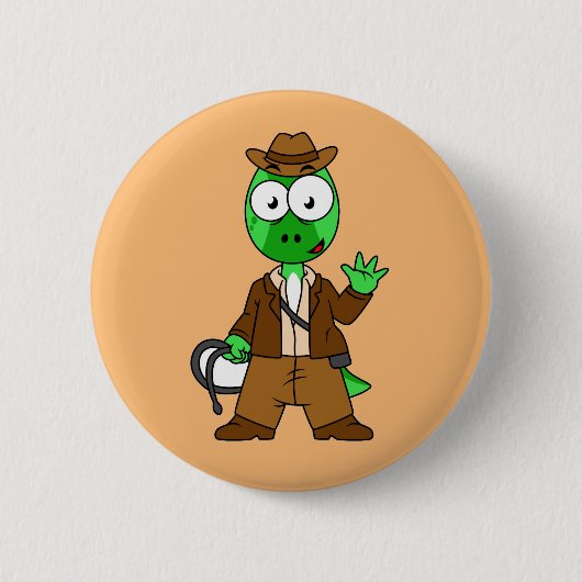 Parasaurolophus, verkleidet als Indiana Jones. Button (Vorderseite)