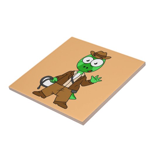 Parasaurolophus, verkleidet als Indiana Jones. Fliese (Seite)