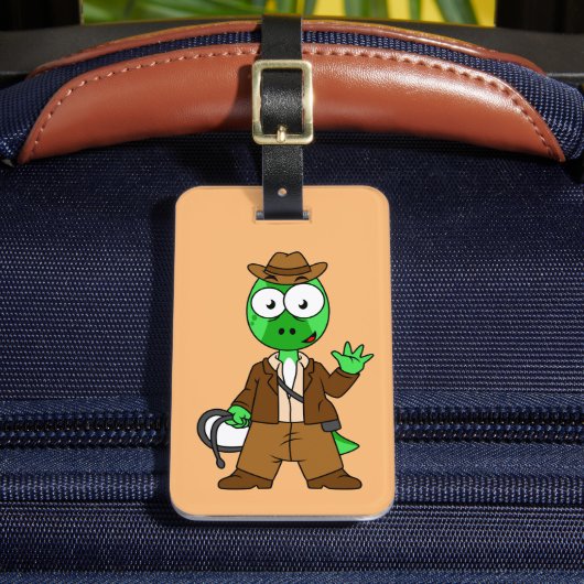 Parasaurolophus, verkleidet als Indiana Jones. Gepäckanhänger (Vorderseite Insitu 2)