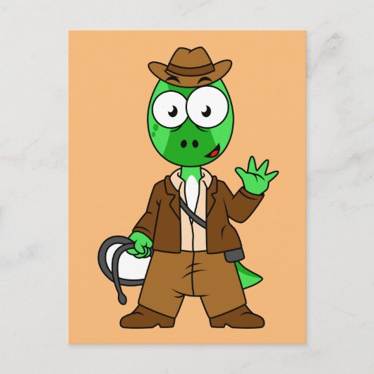 Parasaurolophus, verkleidet als Indiana Jones. Postkarte (Vorderseite)